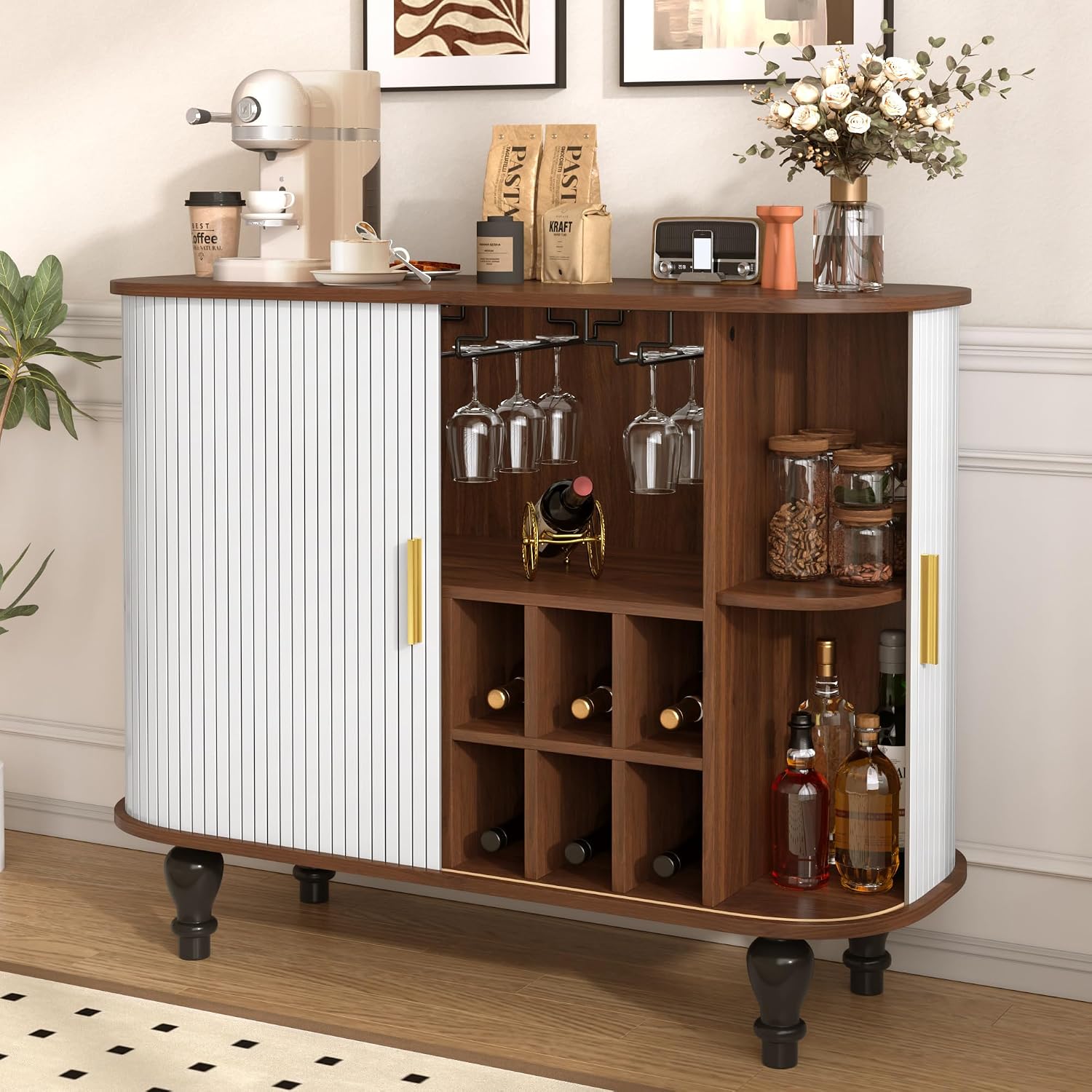 Home Bar And Cabinet - Белый барный шкаф с 6 полками