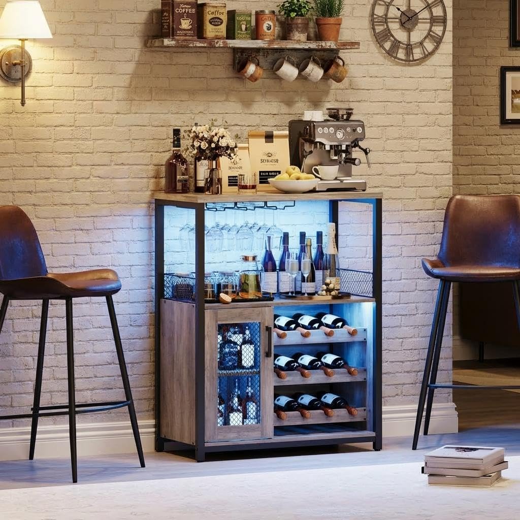 Home Bar And Cabinet - Трехъярусный винный шкаф с LED-подсветкой, регулируемой